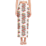 Pile Of Reading Books Pattern Print Side Slit Maxi Skirt