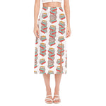 Pile Of Reading Books Pattern Print Side Slit Midi Skirt