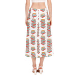 Pile Of Reading Books Pattern Print Side Slit Midi Skirt