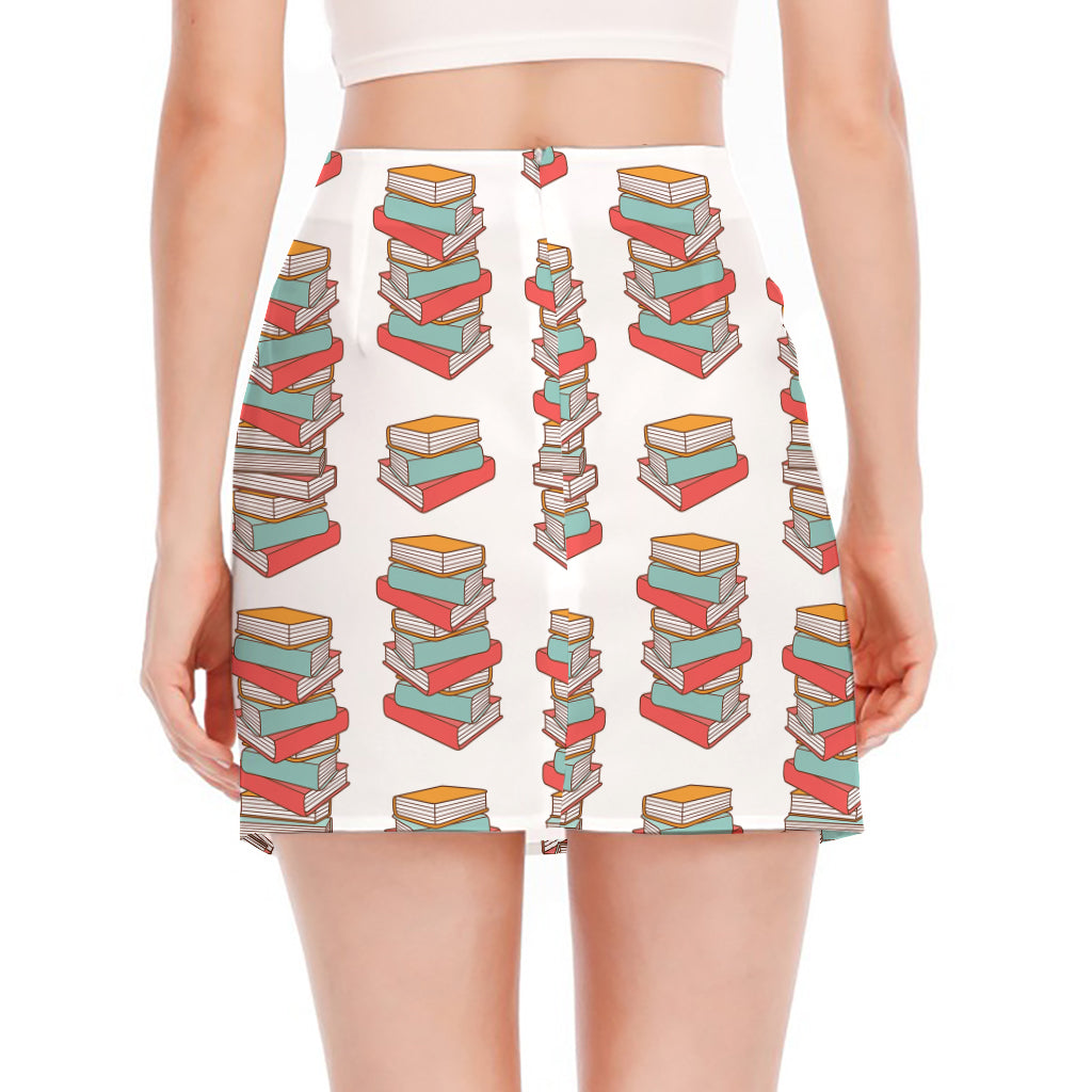 Pile Of Reading Books Pattern Print Side Slit Mini Skirt
