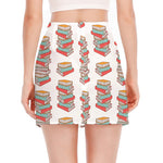 Pile Of Reading Books Pattern Print Side Slit Mini Skirt