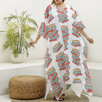 Pile Of Reading Books Pattern Print Silk V-Neck Kaftan Dress