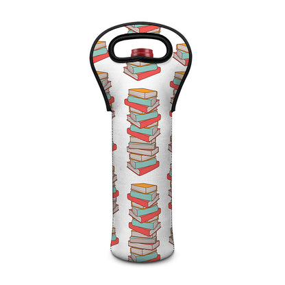 Pile Of Reading Books Pattern Print Single Neoprene Wine Tote
