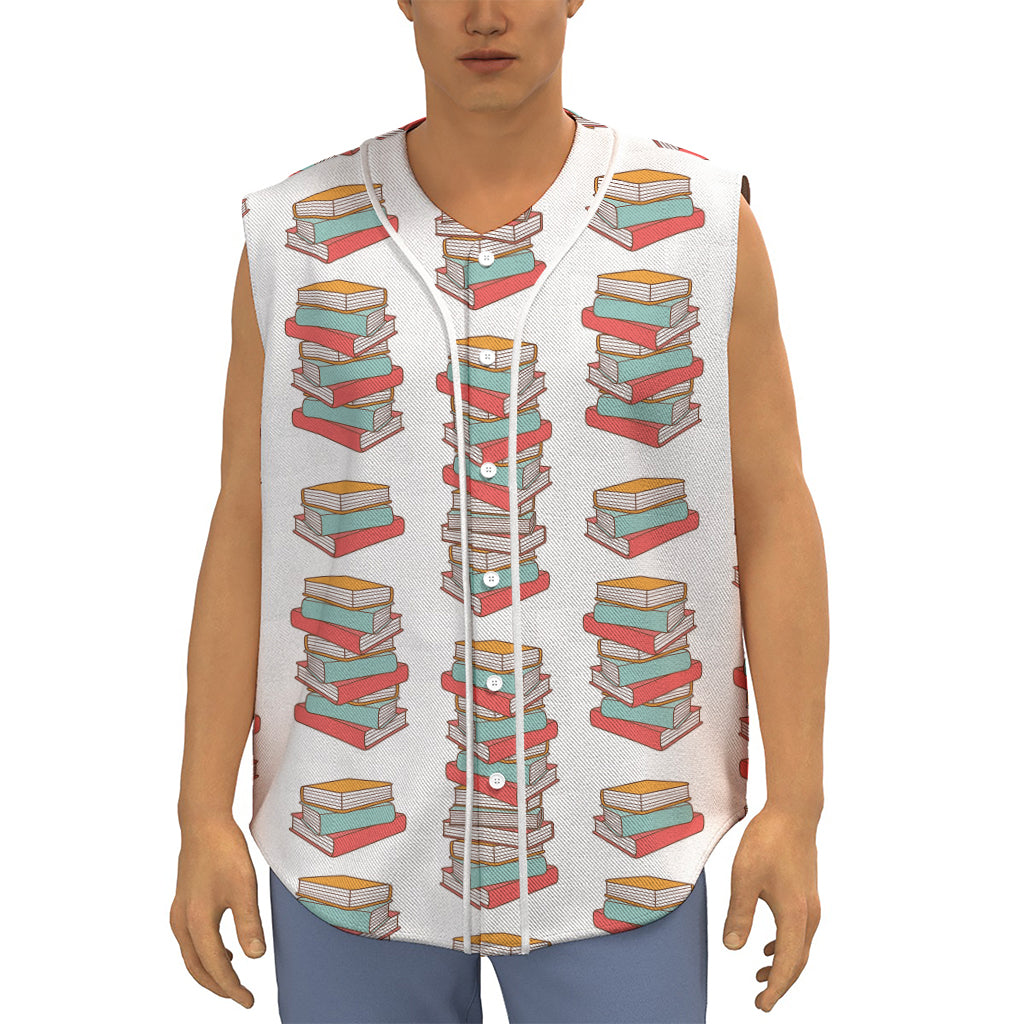 Pile Of Reading Books Pattern Print Sleeveless Baseball Jersey