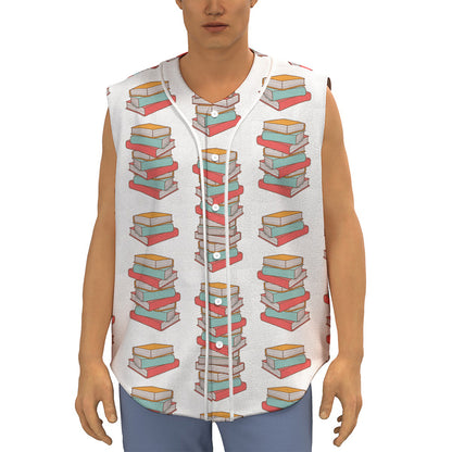 Pile Of Reading Books Pattern Print Sleeveless Baseball Jersey