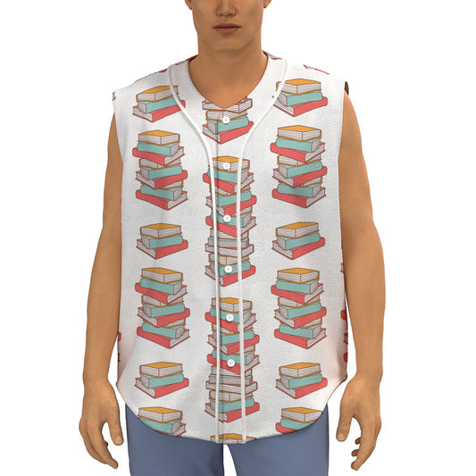 Pile Of Reading Books Pattern Print Sleeveless Baseball Jersey