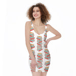Pile Of Reading Books Pattern Print Sleeveless Bodycon Dress