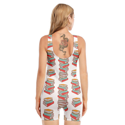 Pile Of Reading Books Pattern Print Sleeveless One Piece Swimsuit