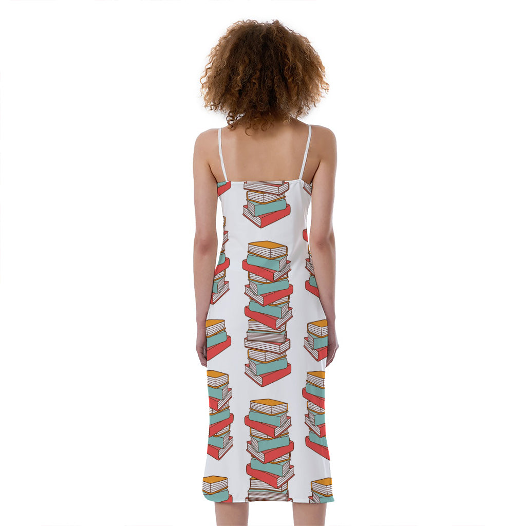 Pile Of Reading Books Pattern Print Slim Fit Midi Cami Dress