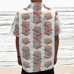 Pile Of Reading Books Pattern Print Textured Short Sleeve Shirt