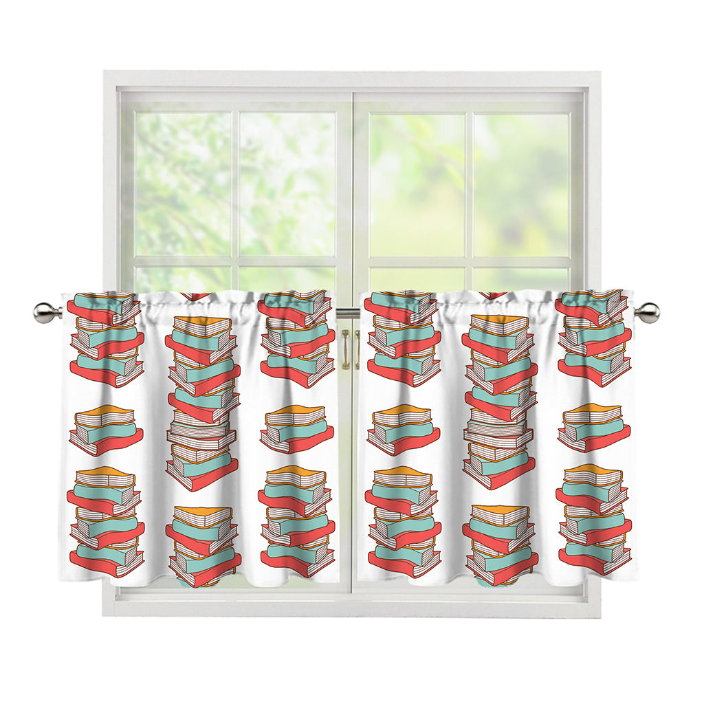 Pile Of Reading Books Pattern Print Tier Curtains