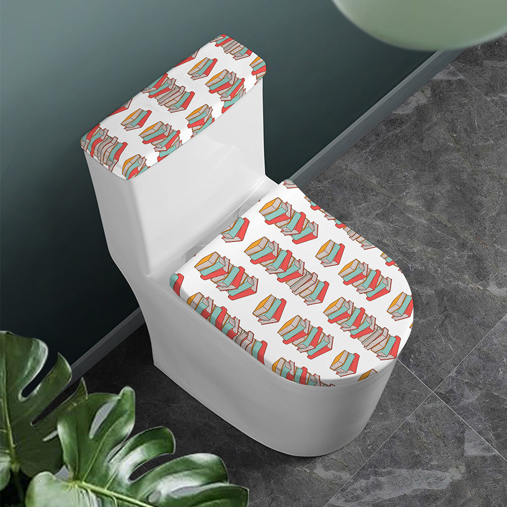 Pile Of Reading Books Pattern Print Toilet Lid And Tank Cover Set