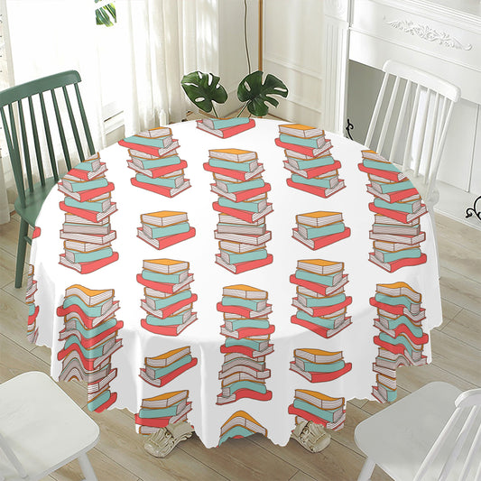Pile Of Reading Books Pattern Print Waterproof Round Tablecloth