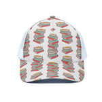 Pile Of Reading Books Pattern Print White Mesh Trucker Cap