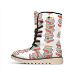 Pile Of Reading Books Pattern Print Winter Boots