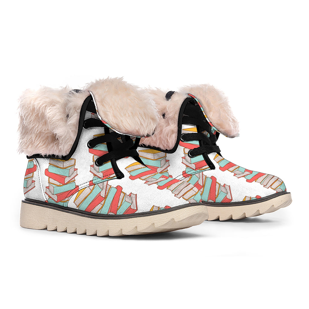 Pile Of Reading Books Pattern Print Winter Boots
