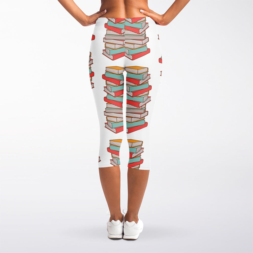 Pile Of Reading Books Pattern Print Women's Capri Leggings
