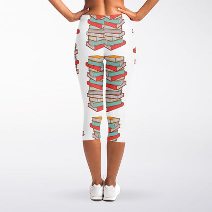 Pile Of Reading Books Pattern Print Women's Capri Leggings