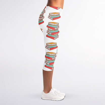 Pile Of Reading Books Pattern Print Women's Capri Leggings