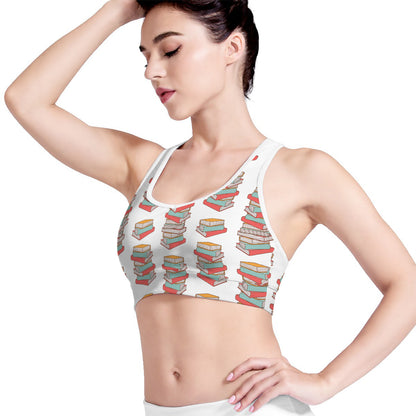 Pile Of Reading Books Pattern Print Women's Sports Bra
