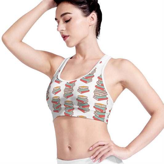Pile Of Reading Books Pattern Print Women's Sports Bra