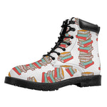 Pile Of Reading Books Pattern Print Work Boots
