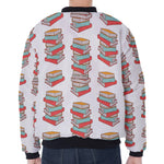 Pile Of Reading Books Pattern Print Zip Sleeve Bomber Jacket
