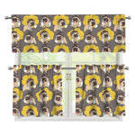 Pilot Pug Pattern Print 3 Piece Kitchen Curtains