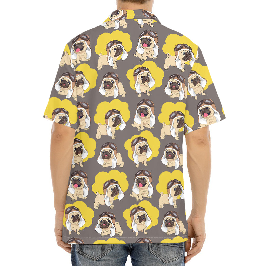 Pilot Pug Pattern Print Aloha Shirt