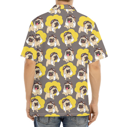 Pilot Pug Pattern Print Aloha Shirt