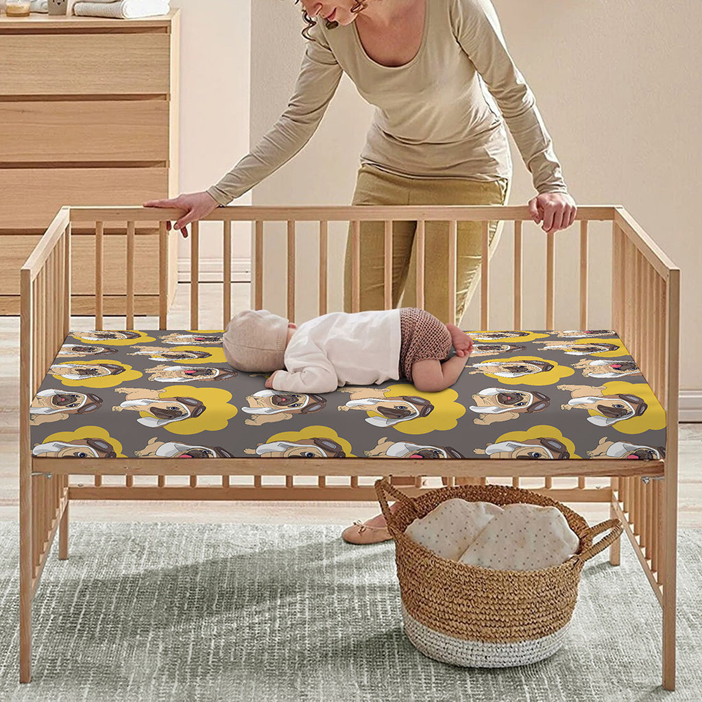 Pilot Pug Pattern Print Baby Crib Sheet
