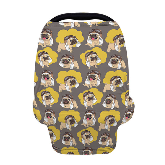 Pilot Pug Pattern Print Baby Seat Cover