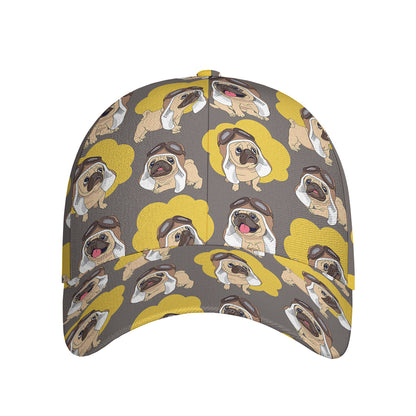 Pilot Pug Pattern Print Baseball Cap