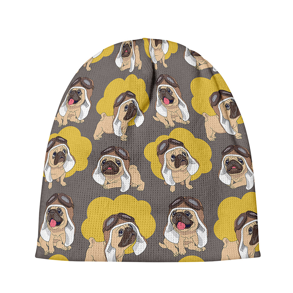 Pilot Pug Pattern Print Beanie