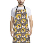 Pilot Pug Pattern Print Bib Apron With Pocket