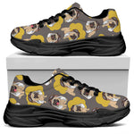 Pilot Pug Pattern Print Black Chunky Shoes