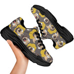 Pilot Pug Pattern Print Black Chunky Shoes