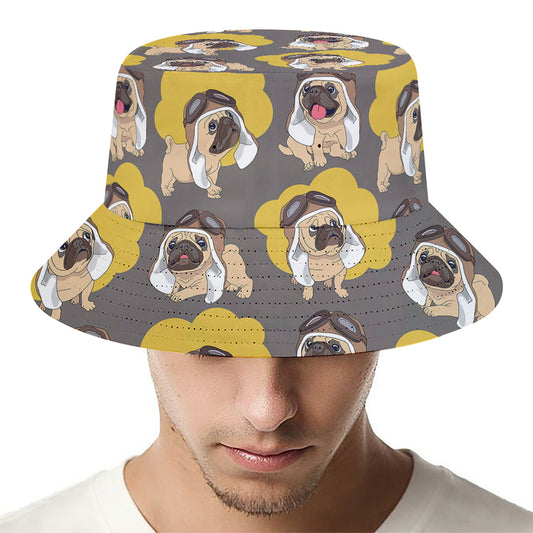 Pilot Pug Pattern Print Bucket Hat