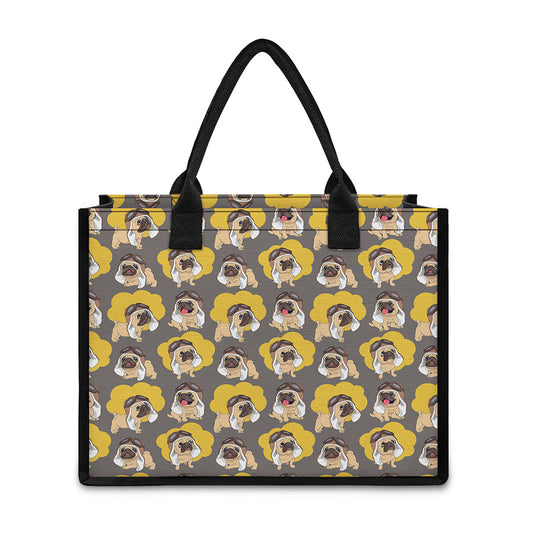 Pilot Pug Pattern Print Canvas Tote Bag