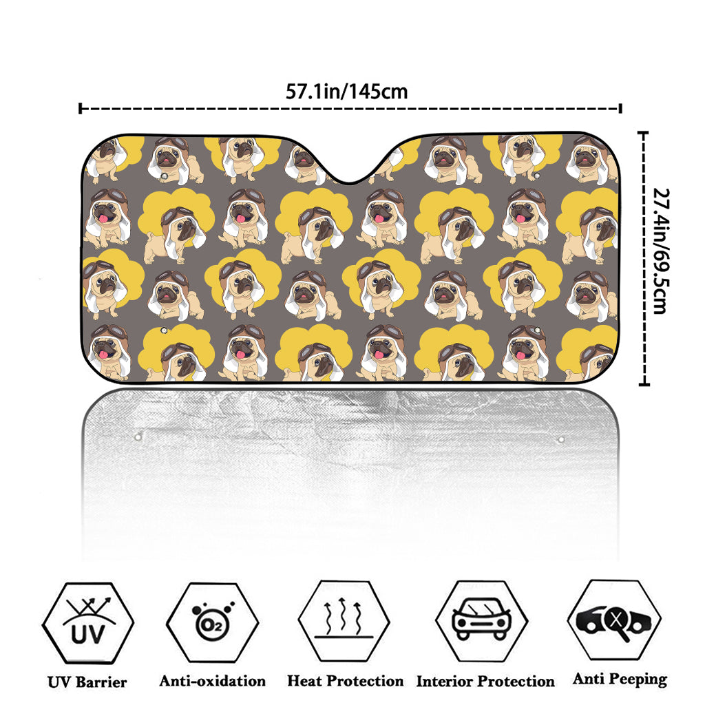 Pilot Pug Pattern Print Car Windshield Sun Shade