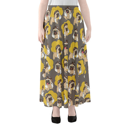Pilot Pug Pattern Print Chiffon Maxi Skirt