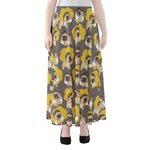 Pilot Pug Pattern Print Chiffon Maxi Skirt