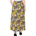 Pilot Pug Pattern Print Chiffon Maxi Skirt