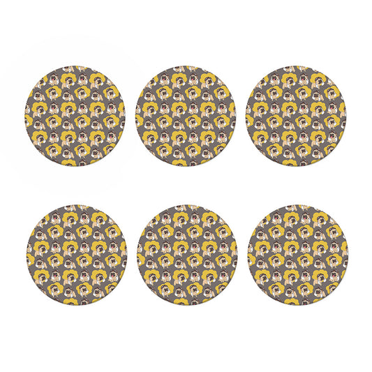 Pilot Pug Pattern Print Coaster Set
