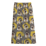 Pilot Pug Pattern Print Cotton Front Slit Maxi Skirt