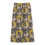 Pilot Pug Pattern Print Cotton Front Slit Maxi Skirt