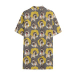 Pilot Pug Pattern Print Cotton Hawaiian Shirt