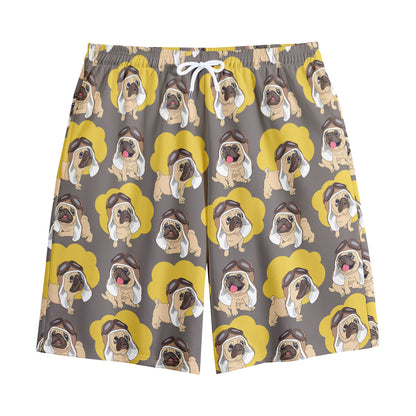 Pilot Pug Pattern Print Cotton Shorts
