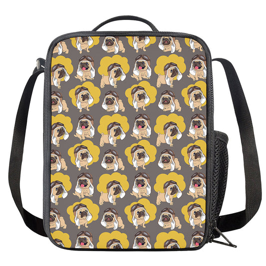 Pilot Pug Pattern Print Crossbody Lunch Bag