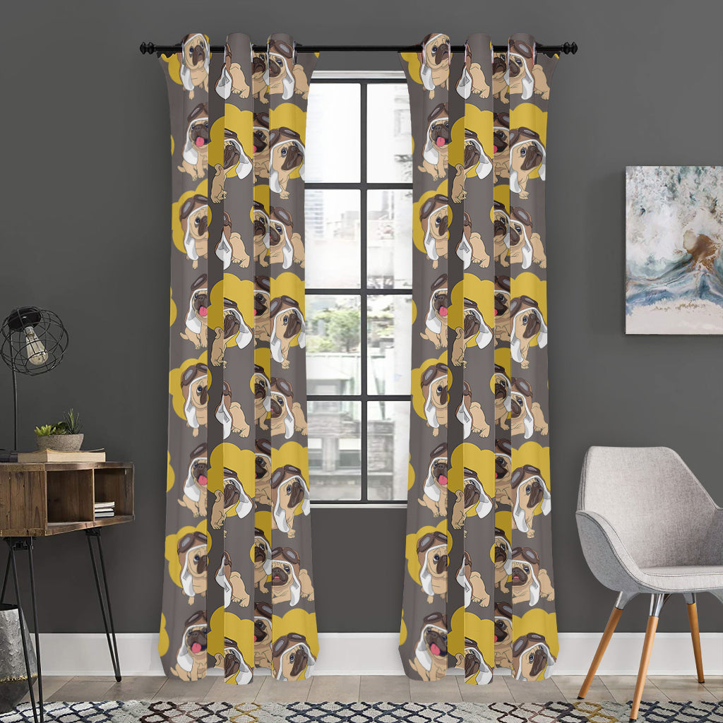 Pilot Pug Pattern Print Curtain